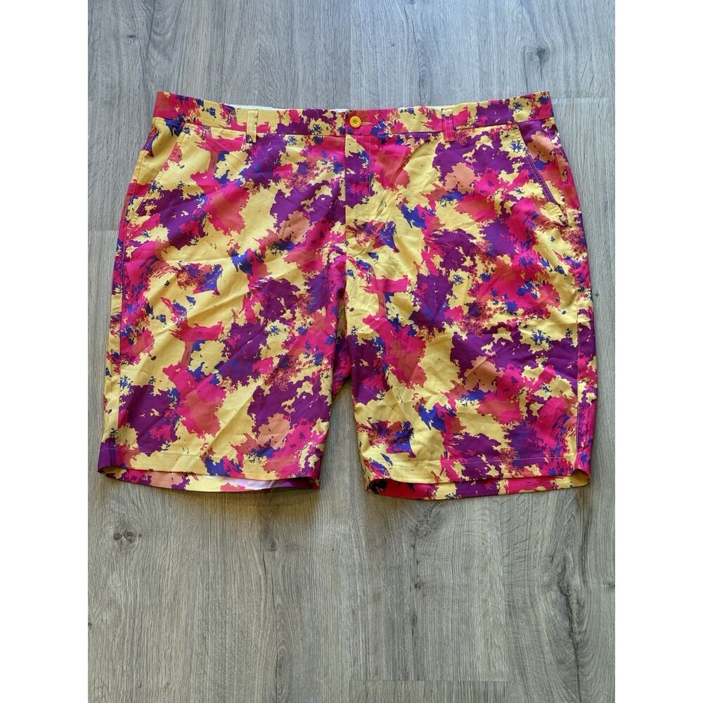 Hreski Mens Golf Shorts Size 44 Stretch 10" Splatter Camo Red Orange Lightweight
